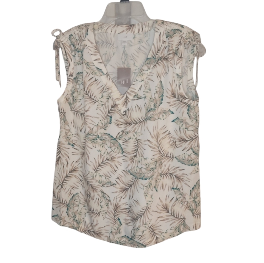 J.jill NWT Sleeveless Rouche Sleeve Blouse VNeck Patterned XS Runs Big